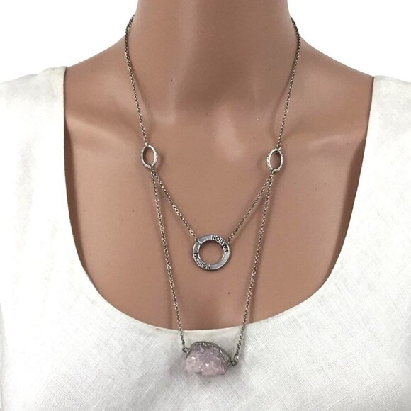 Rose Quartz Necklace Silver Tone Passion Statement Adjustable Length - Picture 1 of 3